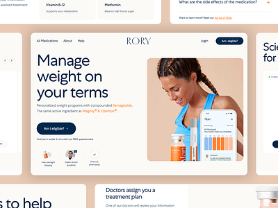 Weight Management Platform - RORY call to action doctor health homepage landing page medical guidance medication medication ordering modern online pharmacy pharmacy product delivery sports program treatment ui user interface vitamin website weight loss programs weight management