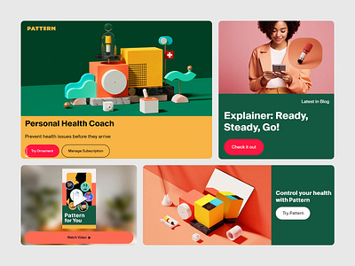 PATTERN - Personal Health Coach coach design fun geometric shapes green backgound health health issues prevention lego building orange background patterns personal coach playful sports website training user enagagement user experience warm color palette web design web ui wellness