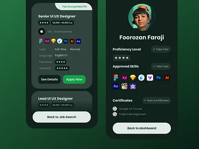 SaaS Job & Talent Finder Mo appdesign careerapp concept green jobboard jobsearch mobileui recruitment responsive saas ui uiconcept uiux uxdesign