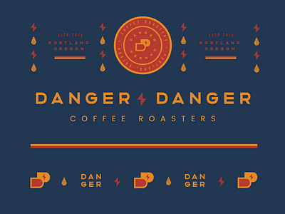 Danger Danger Coffee Roasters brand brand identity branding coffee coffeeshop design geometric graphic design icon identity lightning logo logo design mark portland seal set type typography typography logo