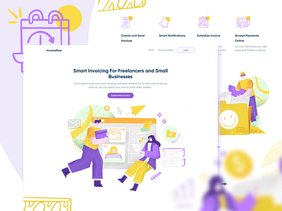 Invoiceflow branding design ecommerce hero image homepage illustration invoice invoicing service smart website
