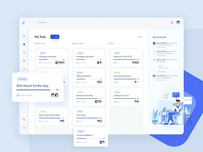 Remoteen Kanban chat clean dashboard design illustration kanban progress task management task manager ui ui ux userinterface ux