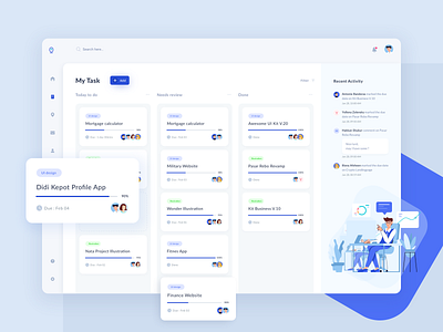 Remoteen Kanban chat clean dashboard design illustration kanban progress task management task manager ui ui ux userinterface ux