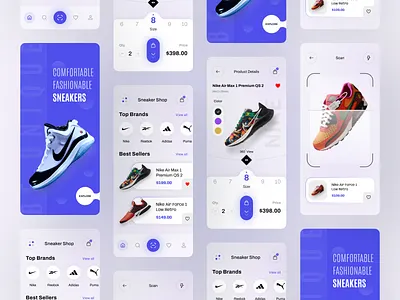 Shoes Store Mobile App app design ecommerce ecommerce app fashion marketplace mobile app mobile ui nike product page shoe shoes shoes app shoes store shop shoping cart sneaker sneaker shop sneaks sports ui