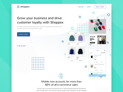 Shoppex Home Page app branding e commerce e commerce app illustration landing page lead generation marketing site minimal ui ux web web design website