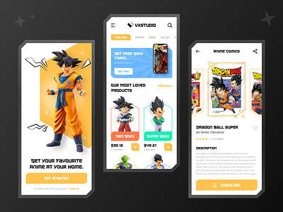Anime Merch Shopping Mobile App action figure action figure action figure app action figures actionfigure actions anime dbz dragon ball dragon ball z ecommerce ecommerce app figures goku online shopping toy toy app toy store toys ui design ux design
