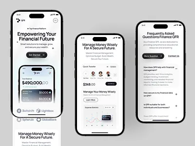 QFR - Finance Mobile Responsive bank bank app card credit card design finance fintech mobile money saas savings statistics transaction transfer ui wallet