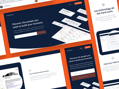 Chosen AI Landing Page ai artificial intelligence b2b candidate sourcing landing page landing page design marketing website mobile navy orange recruitment ui ux web web design website