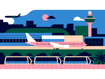 Airport illustration airport design geometric illustration minimal plane shapes travel vector