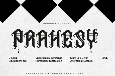 Prahesy – Classic Blackletter Font blackletter bold classic decorative design display font fraktur gothic illustration modern new old old english retro typeface typography ui vintage web