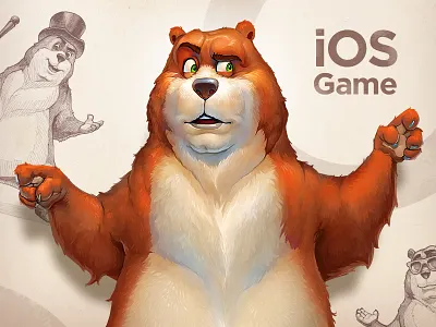 Hulabear Game Art animal appstore art background bear character design environment forest funny fur game hat hula hoop icon illustration ios logo process sketches