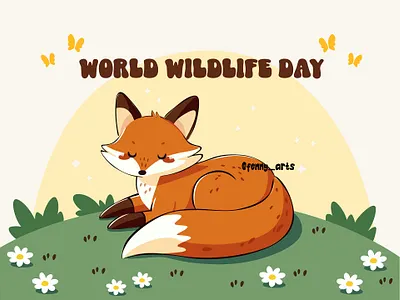 Cute Cartoon Fox Celebrating World Wildlife Day Illustration animal autumn background beautiful cartoon celebration character conservation cute day event fall foliage fox leaf leaves life nature season wildlife