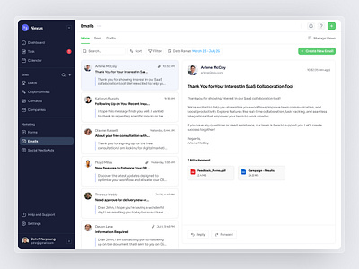 Nexus - Emails Inbox CRM Dashboard Webapp Saas crm crm dashboard dashboard nexus crm saas saas dashboard ui ui kit ux web app web builder