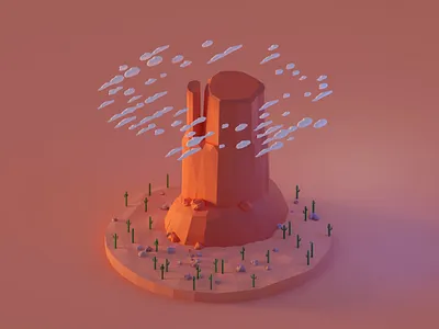 What a Butte blender butte cacti cactus clouds desert design illustration isometric lighting lowpoly lowpolyart modeling redrocks sun sunrise warm western