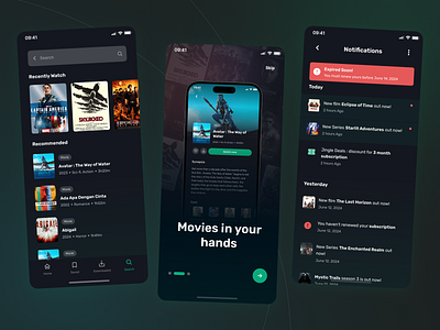 Cinepix - Onboarding, Search & Notifications app clean design film ios mobile app mockup movie movie app notification onboarding search streaming streaming app streaming film ui ui design uiux ux