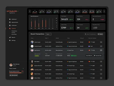 Dark mode for YogaPlanner complex crm dark dark app dark mode dark theme dark ui dashboad dashboard desktop erp figma night mode product design ui ux uxdn