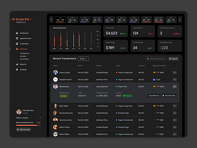 Dark mode for YogaPlanner complex crm dark dark app dark mode dark theme dark ui dashboad dashboard desktop erp figma night mode product design ui ux uxdn