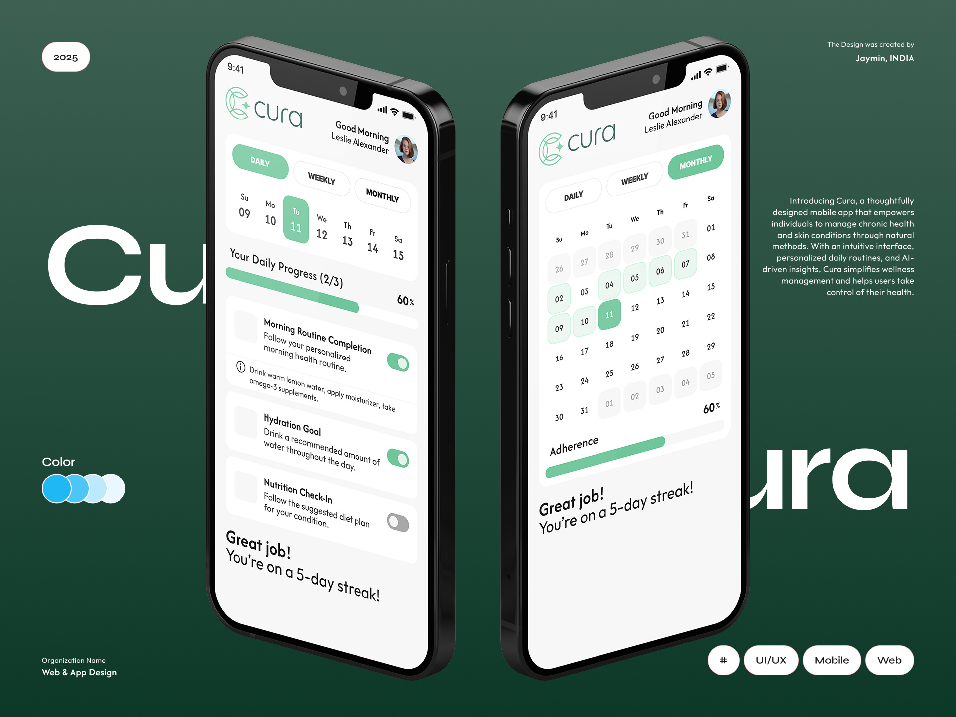 Cura – A Personalized Health Companion 3d ai driven animation branding chronic care chroniccare graphic design health app healthcare tech healthcaredesign healthtech logo mobileappshowcase motion graphics natural healing personalized routines ui uidesign uxdesign wellness management