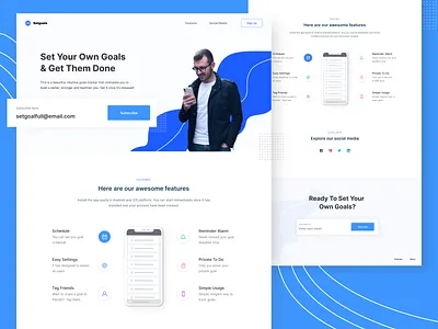 Landing Page - SetYourGoal blue clean comingsoon debut features firstshot hero landing page design landing page ui landingpage one page sign up subscribe subscription ui uidesign uiux ux web website