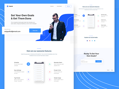 Landing Page - SetYourGoal blue clean comingsoon debut features firstshot hero landing page design landing page ui landingpage one page sign up subscribe subscription ui uidesign uiux ux web website