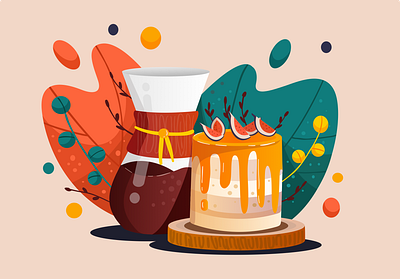 Coffee & Cake cake coffee dessert food illustration ipad plant vector vectornator