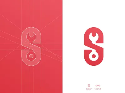 S wrench, letter mark, negative space logo design symbol icon a b c d e f g h i j k l m app icon brand identity branding for sale for sale unused buy grid layout icon identity designer letter mark logo design logomark monogram n o p q r s t u v w x y z negative space s smart mark symbol tool wrench