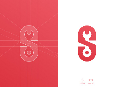 S wrench, letter mark, negative space logo design symbol icon a b c d e f g h i j k l m app icon brand identity branding for sale for sale unused buy grid layout icon identity designer letter mark logo design logomark monogram n o p q r s t u v w x y z negative space s smart mark symbol tool wrench