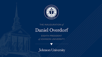 University Inauguration Designs banner branding clean formal graphic design inauguration invitation johnson university light post presidential seal slides temporary tattoo theme