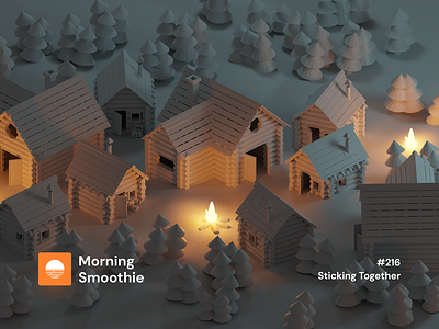 Sticking Together 3d 3d art blender blender3d cabin cabins diorama fire forest illustration isometric isometric illustration log cabin low poly nature night vector village winter wood