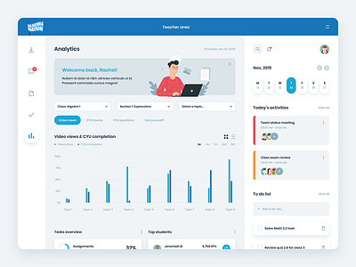 Teacher Area Dashboard analytics app charts dashboard data visulization education flat flat design illustration learning ui user experience user interface ux web app web design