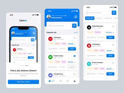 Lawker. - Job Finder App app branding clean design design job finder job finding job sekeer mobile mobile app typography ui ui inspiration uiux ux