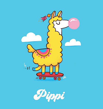 Pippi Skateboards branding cartoon design graphic design illustration llama product design skateboard skateboard deck skateboard design