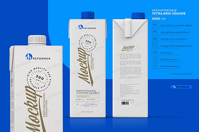 White Milk Packaging Mockup 1000ml box carton dairy drink milk milk packaging mockup mock up package packaging packaging mockup poster presentation product template tetra brik square white milk packaging mockup