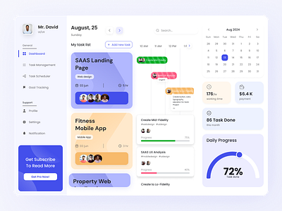 TaskFlow – Modern Task Management Dashboard UI bar button calender card chart clean dashboard dashboard design date graph homepage progress bar sidebar toggle