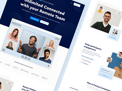 Remot - Landing Page blue clean conference design designer landing page remote team trending ui uidesign ux uxdesign video video call web web design website wfh work