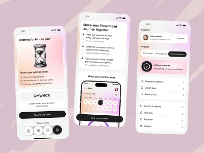 Pregnancy And Period Tracker mobile App app design baby countdown calendar interface design minimal mobile mobile app period period tracker periods pregnancy pregnancy journey pregnancy planner pregnancy progress pregnancy tracking app profile settings uiux women women health