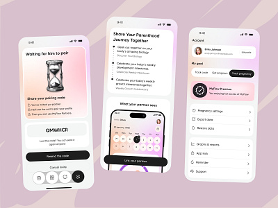 Pregnancy And Period Tracker mobile App app design baby countdown calendar interface design minimal mobile mobile app period period tracker periods pregnancy pregnancy journey pregnancy planner pregnancy progress pregnancy tracking app profile settings uiux women women health