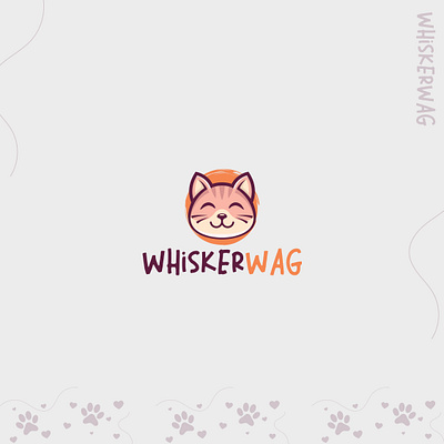 WhiskerWag: Minimalist Logo with Happy Cat Face brand identity branding design design logo flat graphic design icon illustration logo logo creation logo design logo maker logos logotype mascot minimal minimal logo minimalist moder timeless