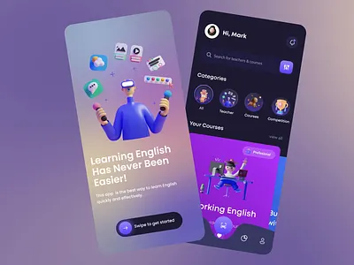 English Learning App app courses design edtech education english illustration interface learning learningapp motion takeaphoto teacher translate tutor tutors ui ux vr vrapp