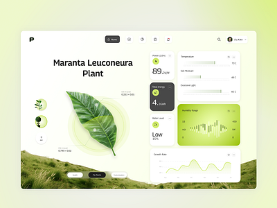 Smart Plant Monitoring Dashboard branding cleandesign dashboarddesign datadashboard datavisualization futuristicdesign greentech interactiondesign minimalui plantcare plantmonitoring responsiveui saas saasdesign smartfarming smartgardening ui uiuxdesign userexperience visualdesign