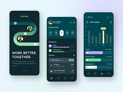 Protime - Time Tracking Mobile App android app design app design application application design ios app ios app design mobile app mobile app screens mobile interface mobileapp mobileappdesign product design saas software as a service time tracking ui uiux user experience user interface design ux