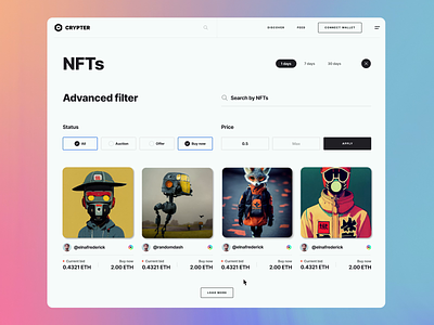 NFT selection 3d card cards crypto drop drops filter filters nft price recommendations sale sort sorting stat stock tab tabs