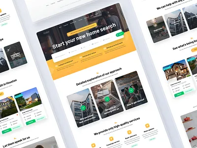 Landing Page: Real Estate agency business company design desktop home house landing light page real estate rent search web website yellow