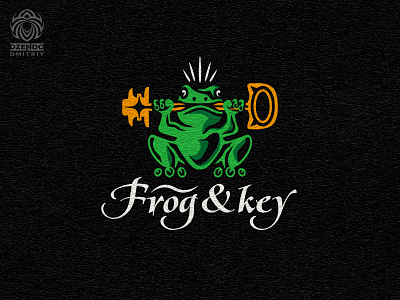 Frog And Golden Key Logo amphibian beautiful branding design frog golden green key logo logotype toad