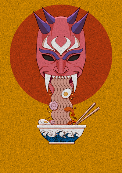 Oni mask ramen anime character design design graphic design illustration manga