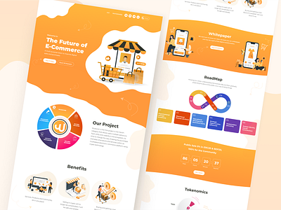 TechFi Business landing page desktop design e commerce nft related orange theme tech ui ux design