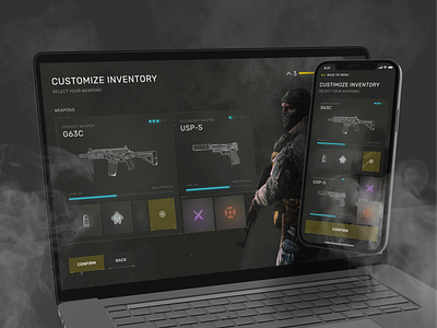 FPS Video Game UI - Inventory design equipment esport fps future game games gaming gun interface inventory military mobile pistol soldier ui ui design uidesign videogame weapon