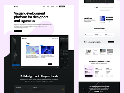 Ycode website builder clean dark design editor landing purple ui website