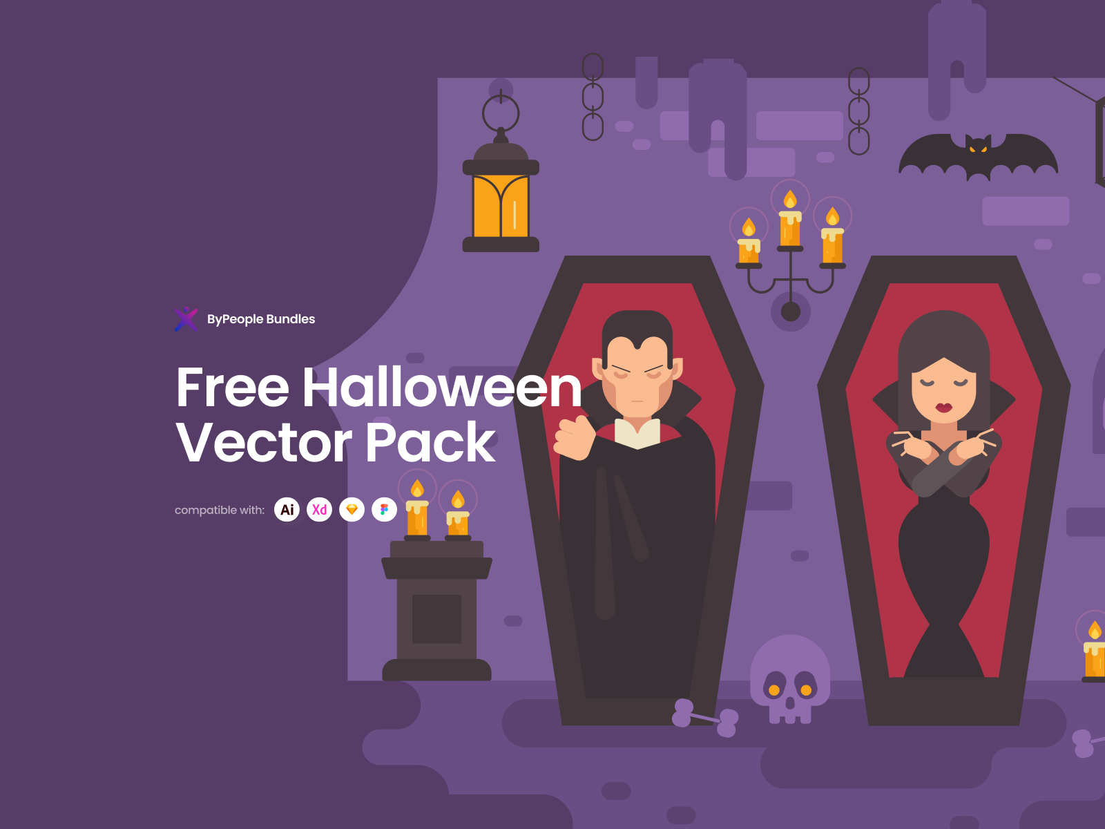 Free Halloween Vector Pack characters free freebies halloween hanouted houses illustrations monsters spooky themed vampires witches