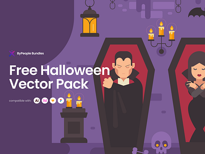 Free Halloween Vector Pack characters free freebies halloween hanouted houses illustrations monsters spooky themed vampires witches